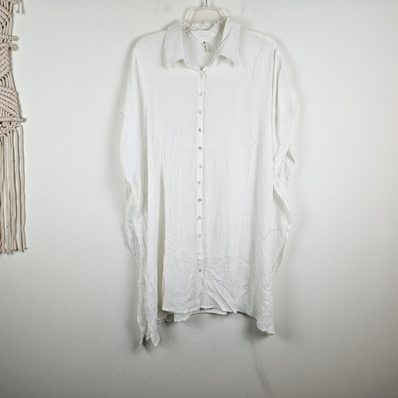 BOHO ME Button Tunic Kimono Top Size M White Oversized  Coverup - Picture 1 of 7